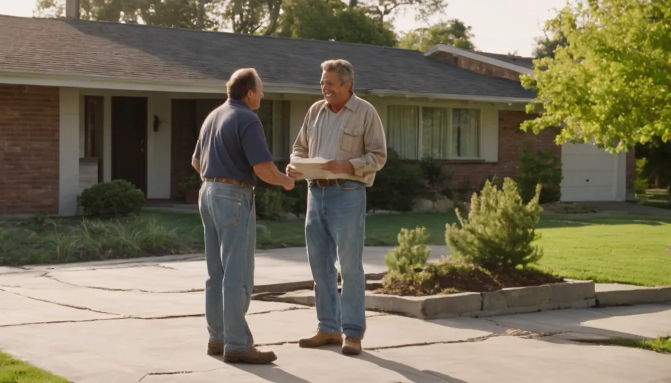 Friendly homeowner and local concrete provider looking over an older driveway slab in Eureka